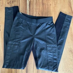 BCBGMAXAZRIA Black XXS Moto Slim Fit Leggings/Pants - Fabric and Faux Leather